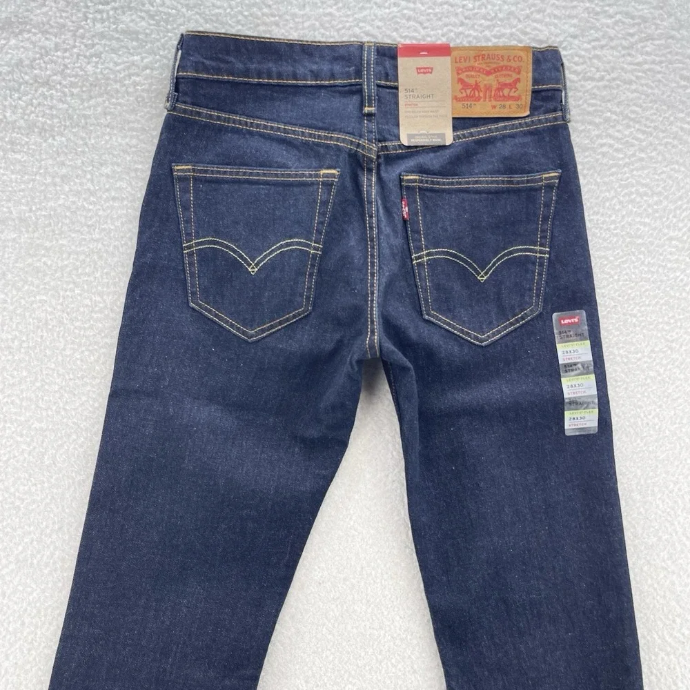 Levis Jeans Mens 28x30 Blue 514 Straight Stretch Dark Wash Denim Work Grunge